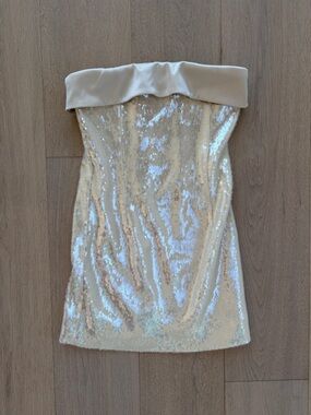 Club L London Strapless Sequin Mini Dress in Champagne